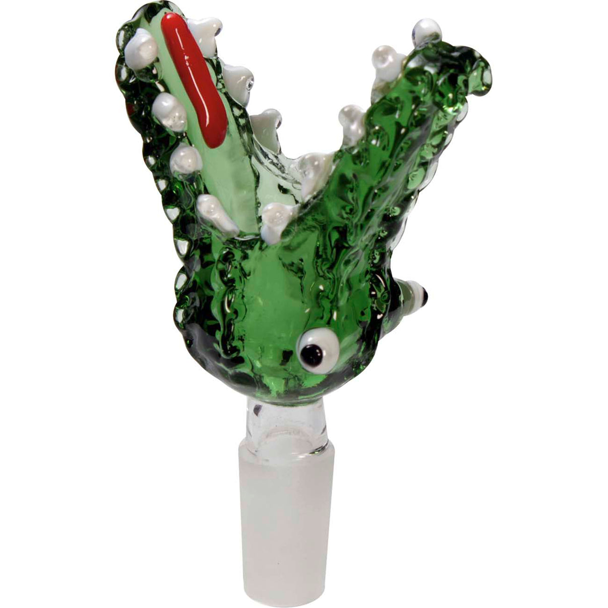 Yksityiskohtainen krokotiilinmuotoinen lasipesä 14,5mm liitoksella, kirkas lasi vihertävillä sävyillä, teksturoitu pinta parantaa otetta ja estetiikkaa.