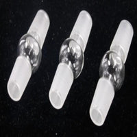 Läpinäkyvä borosilikaattilasi adapteri 14mm Male to Male -liittimillä savustusvälineisiin, valkoisella taustalla.