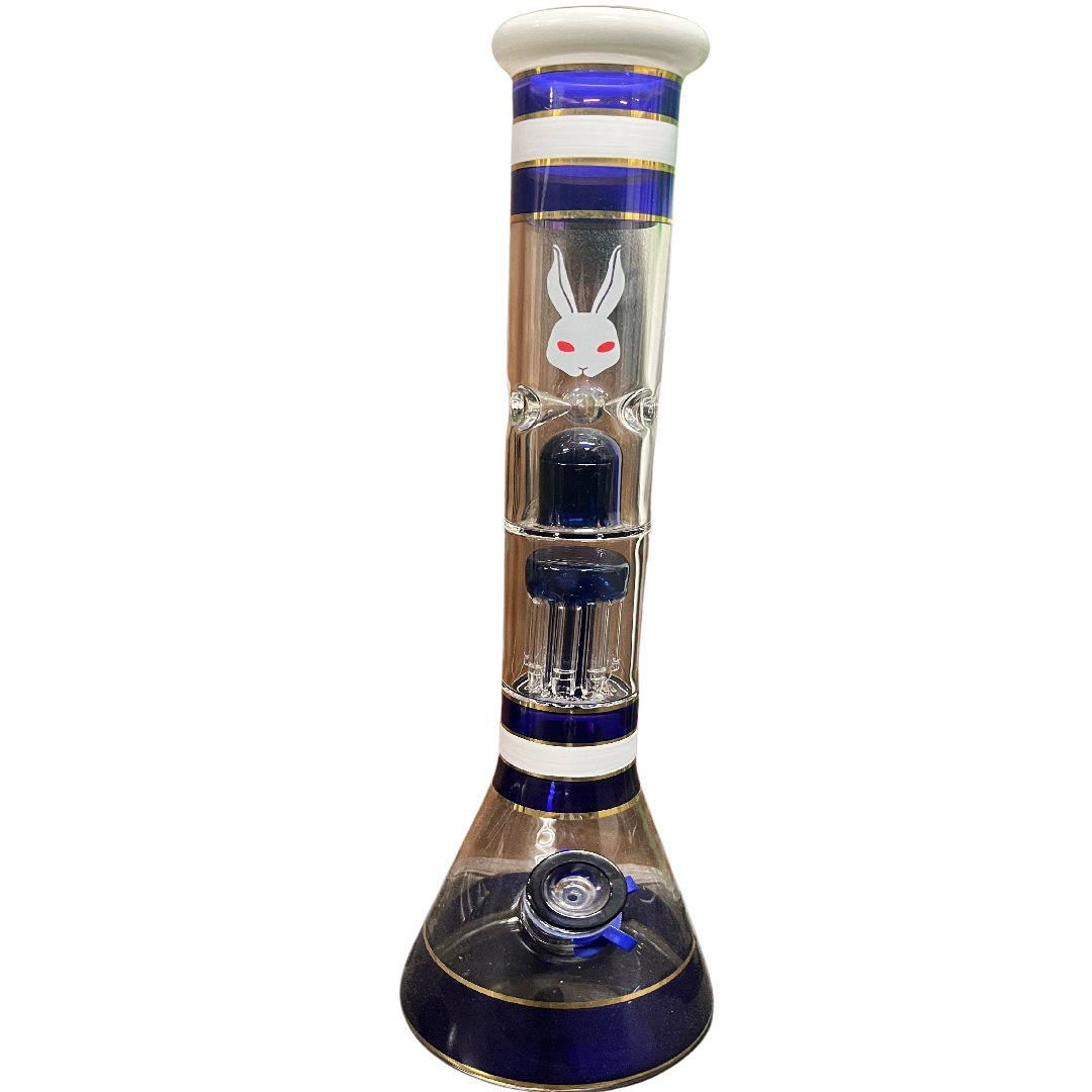 Kani raidallinen 46cm lasinen Beaker-vesipiippu, 8-haaraisella diffuusorilla. Tyylikäs ja kestävä - Kaninkolo