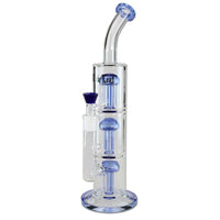Black Leaf Percolator Bong 3x 8-Arm Tree Perco Blue