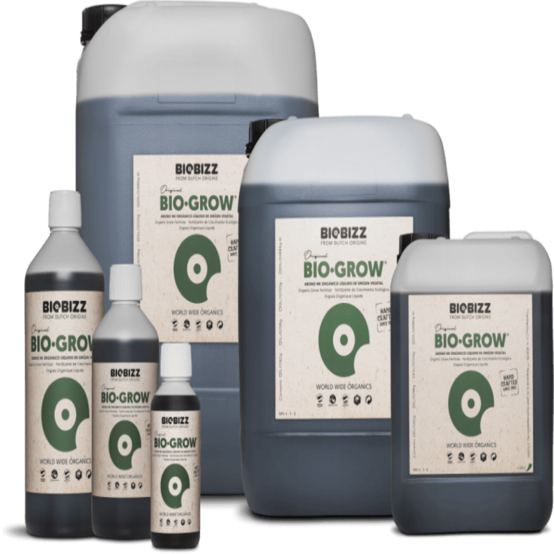 BioBizz Bio Grow 500ml orgaaninen kasvulannoite pullossa, esittää tummaa nestettä ja vihreää BioBizz-logoa valkoisella taustalla.