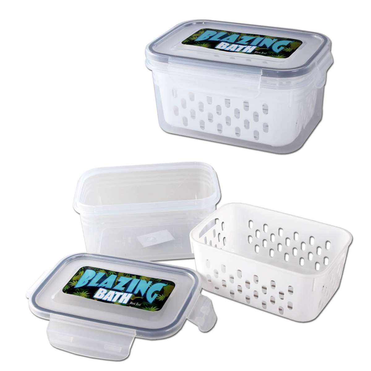 Black Leaf Blazing Bath puhdistusallas, täynnä lasiosia ja puhdistusliuosta, suljettuna tiiviillä kannella.