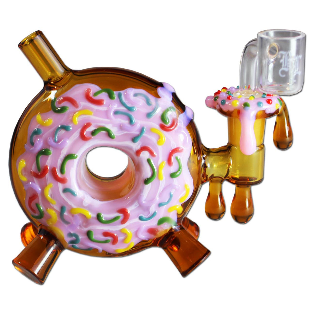 Black Leaf "Donut" lasibongi läpinäkyvällä kvartsi-bangerilla, erottuva lasinen donitsi jäähdyttimenä.