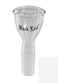 Black Leafin korkealaatuinen, kirkas borosilikaattilasinen pesä bongiini, jossa Black Leaf -logo ja standardi ground joint -liitäntä. Puhdas maku.