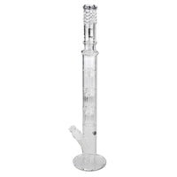 Musta Leaf Mr. Bongbastic 82,5cm korkea lasibongi sinisellä logolla, useilla percolaattoreilla ja jääraudoilla, valmistettu paksusta borosilikaattilasista.