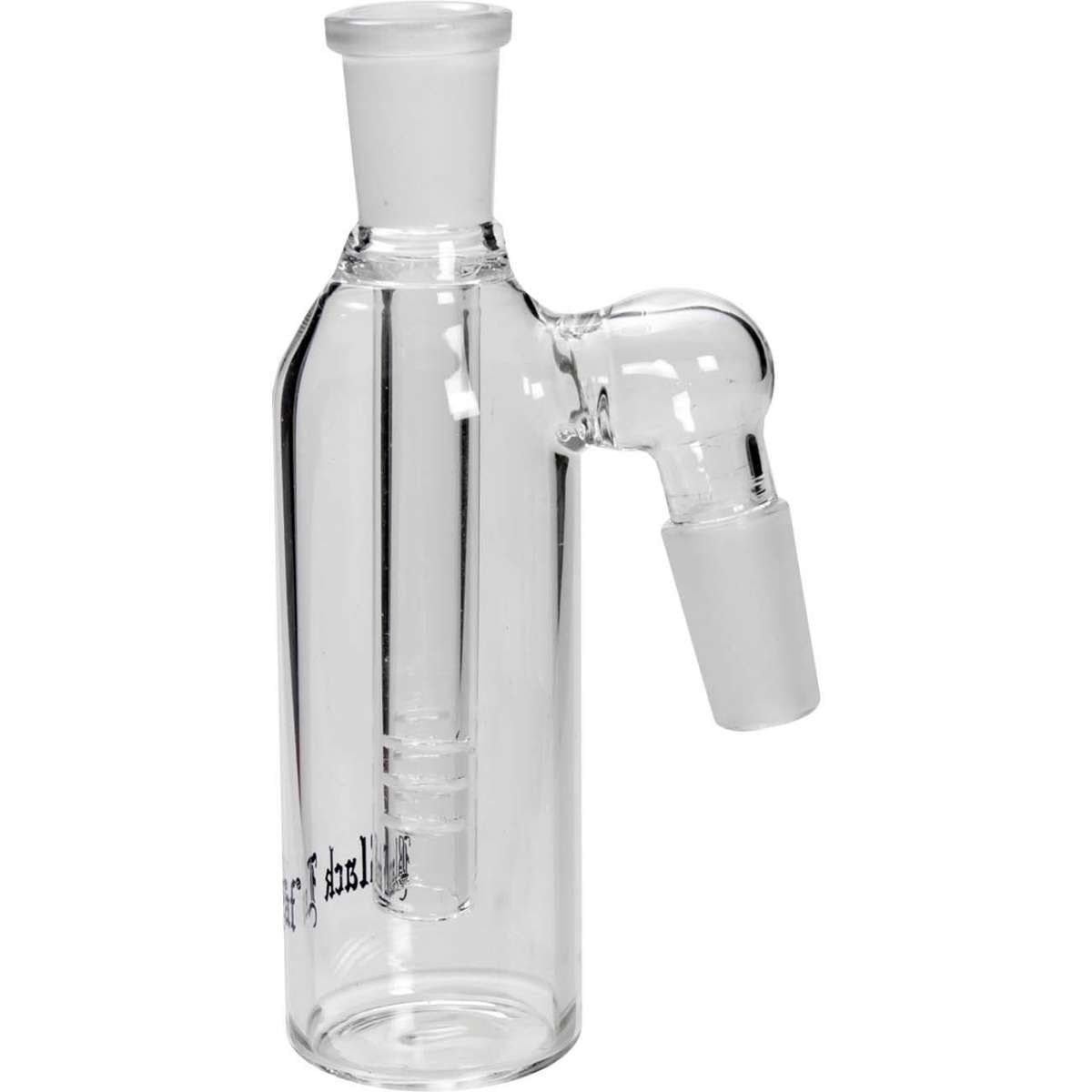 Kuva Black Leaf Pre-Coolerista 6-rakoinen diffuuseri ja 14,5mm liitos, asennettuna kirkkaaseen lasiseen vesipiippuun, valmiina käyttöön.