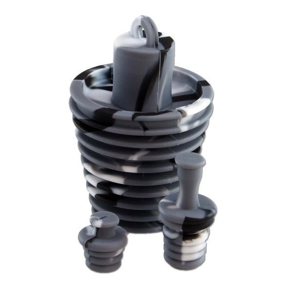 Kuva Bongin Tulppasetti silikonista, joka sisältää joustavia silikonitulppia ja -korkkeja bongin aukkojen tiivistämiseen puhdistusta varten.