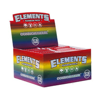 Elements Rainbow Connoisseur King Size -rullapaperit ja filtterit samassa värikkäässä, sateenkaarenvärisessä pakkauksessa. Laadukas riisipaperi ja pahvitipit.
