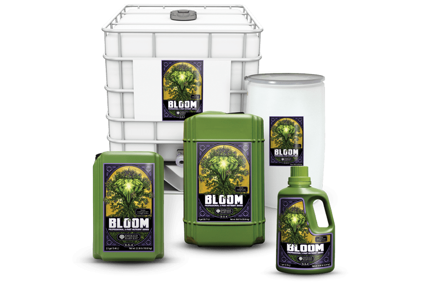 Emerald Harvest 3-part Bloom -ravinnepullo valmiina tehostamaan kasvien kukintaa ja sadon laatua