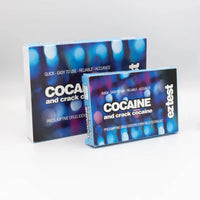 EZ Test Cocaine/Crack pikatestipakkaus, jossa näkyy testiputki ja värityskartta, valkoisella taustalla.