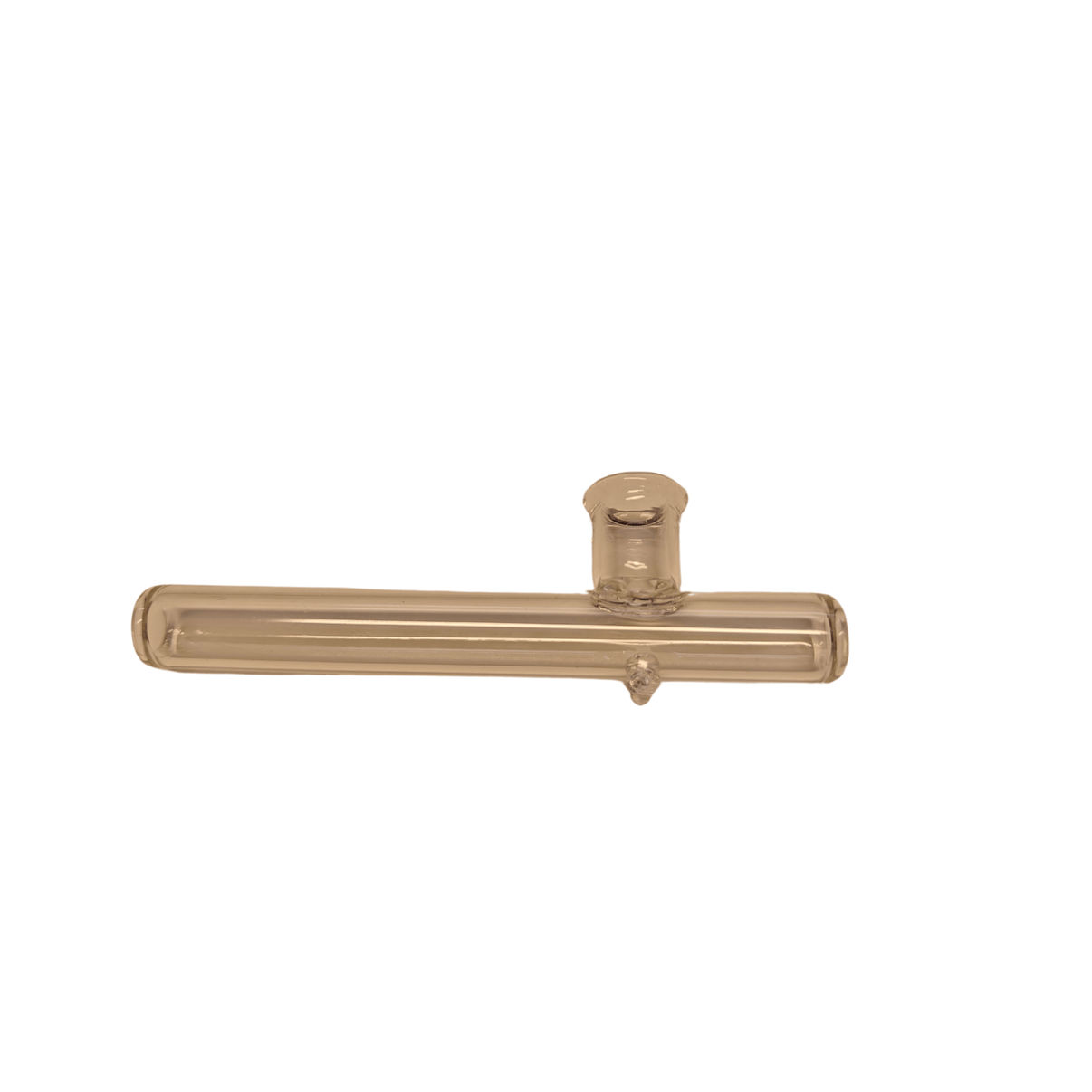 Kuva 100mm pitkästä kirkkaasta lasisesta shotgun-piipusta, jossa on sylinterimäinen runko ja päällä pesä. Piipun sivussa on sormiaukko.