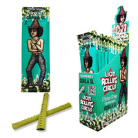 Lion Rolling Circus Hemp Wraps GorilaGL -pakkaus, jossa on värikäs sarjakuvamainen apinan kuva, joka käärii hamppukäärettä.