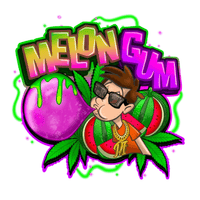 Lähikuva Melon Gum Pure Instinto -siemenistä ja lajiketiedoista vihreällä taustalla, symboloi laadukasta genetiikkaa ja tutkimusta.