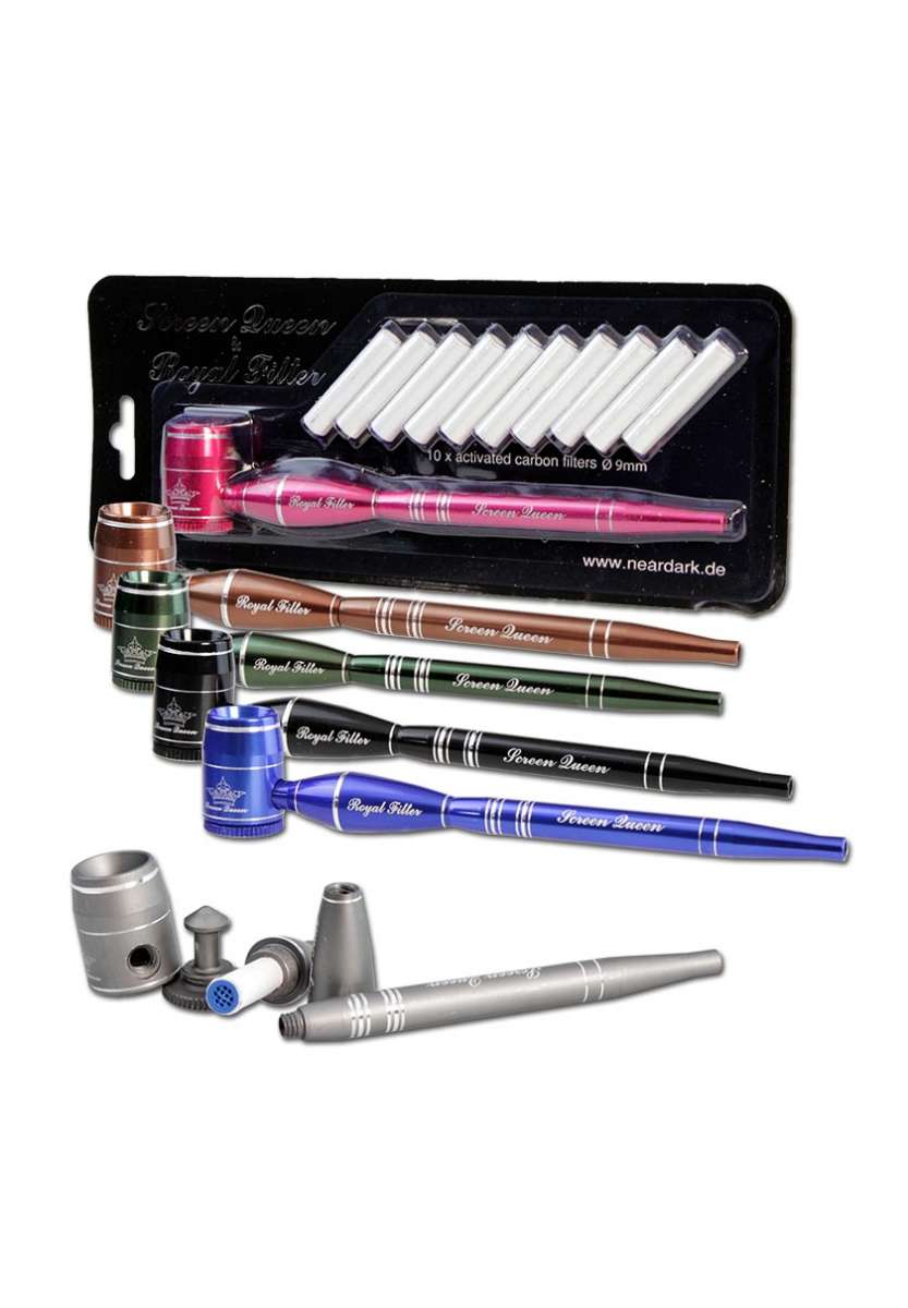 Metallipiippu Screen Queen Pipe Royal Filter adapter 17cm - Suomalainen Kannabiskauppa Kaninkolo - Piiput