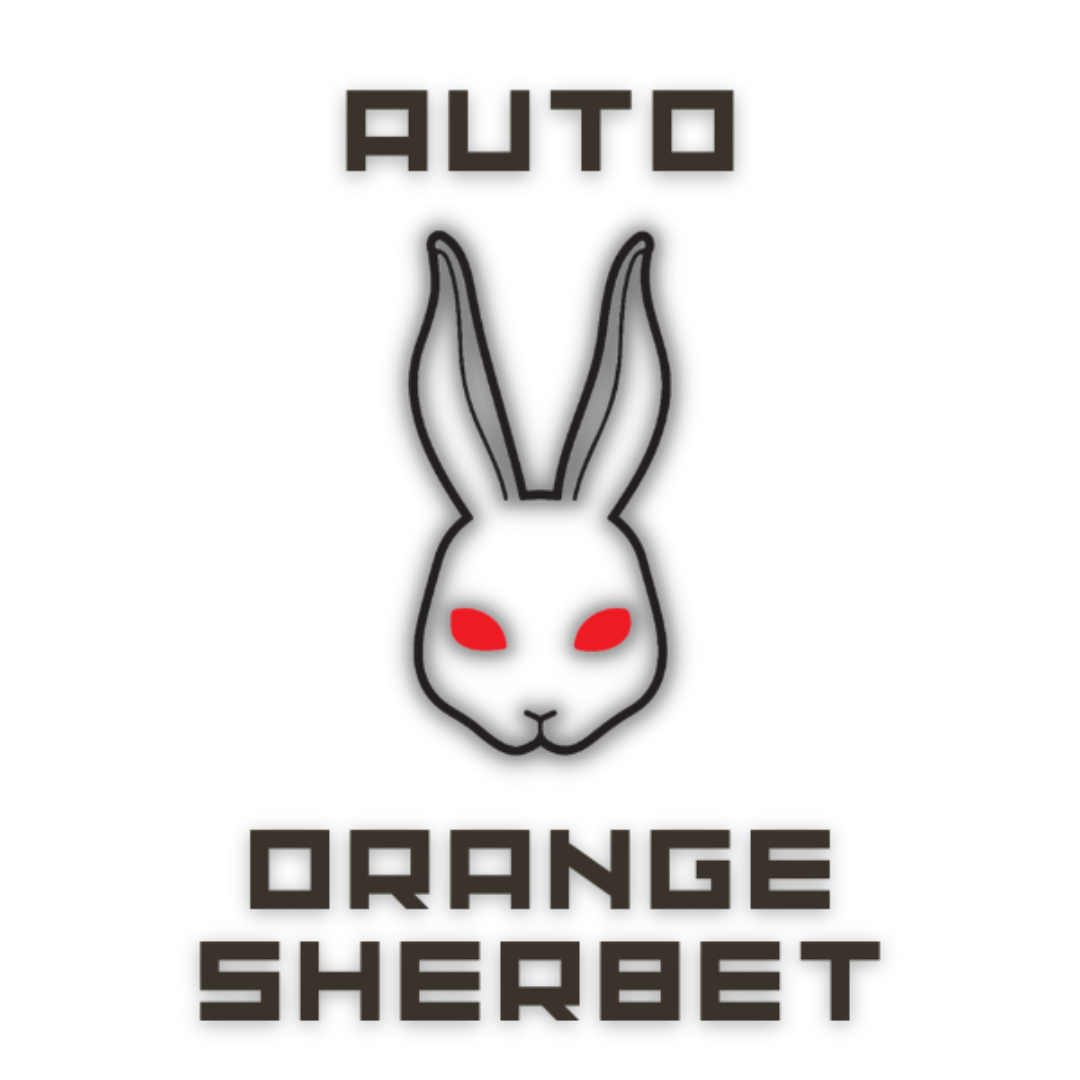 Lähikuva Orange Sherbet Auto -kasvin eloisista, oransseista nuppuja. Näkyvissä hartsipitoinen pinta ja kirkkaat karvat - Kaninkolo