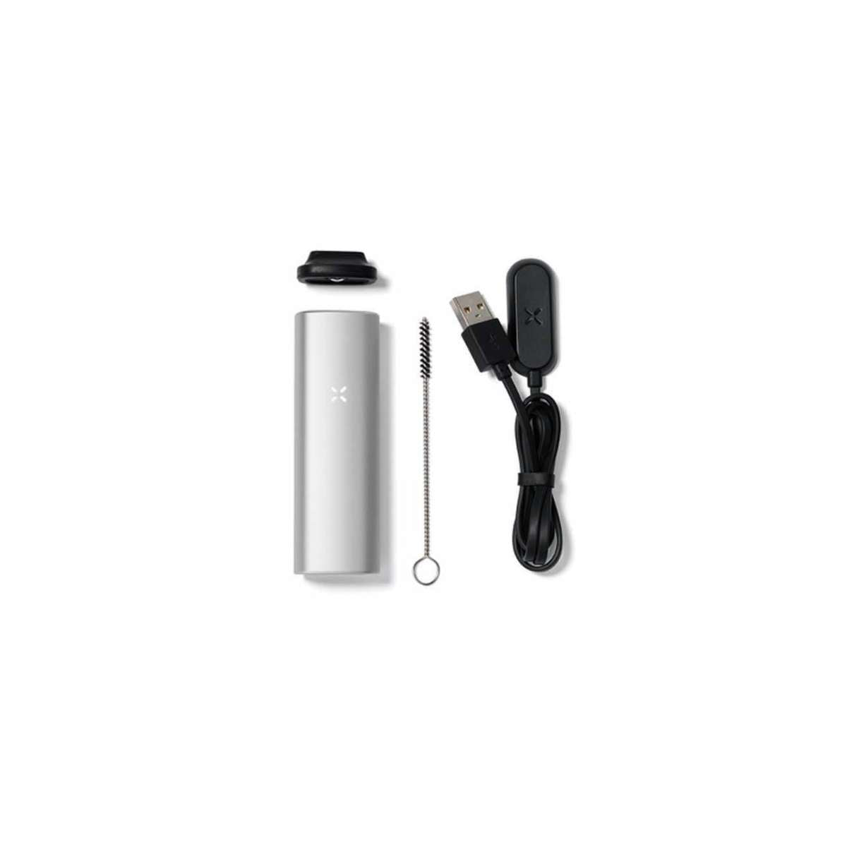 PAX Mini Vaporizer hopeanvärinen, kompakti ja valmis käyttöön, esillä yksinkertaisessa ja tyylikkäässä muotoilussa