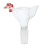 Valkoinen, syvä Pesäkuppi Kana -mallinen lasipesä 14,5mm urosliitoksella, korostaa tilavuutta ja erinomaista ilmavirtaa