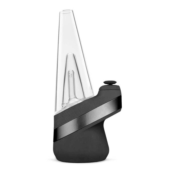 Puffco New Peak Concentrate Vaporisaattori tyylikkäässä mustassa värissä, moderni muotoilu ja kirkas lasiosa näkyvillä.