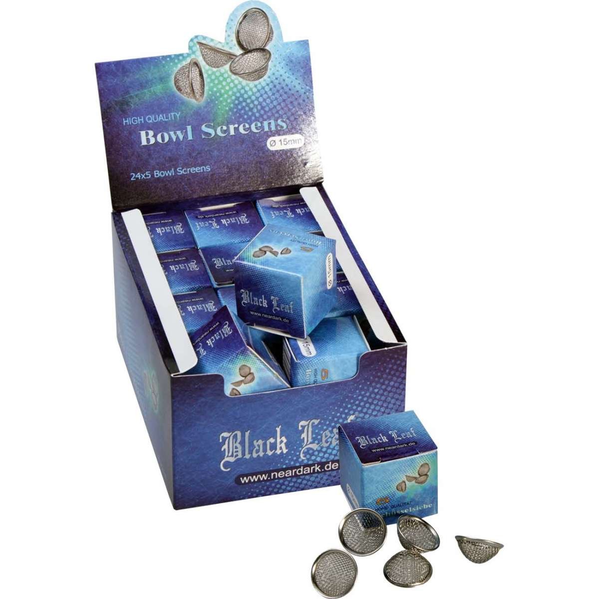 Black Leaf 15mm kuppimalliset ritilät viiden kappaleen pakkauksessa, valmiiksi muotoiltu kestävällä metallireunuksella syviin piipunpesiin