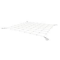 Kuva Secret Jardin Scrog-verkosta asennettuna kasvatusteltan runkoon, esitellen venyvän verkon tasaisia silmiä ja helppoa kiinnitystä.