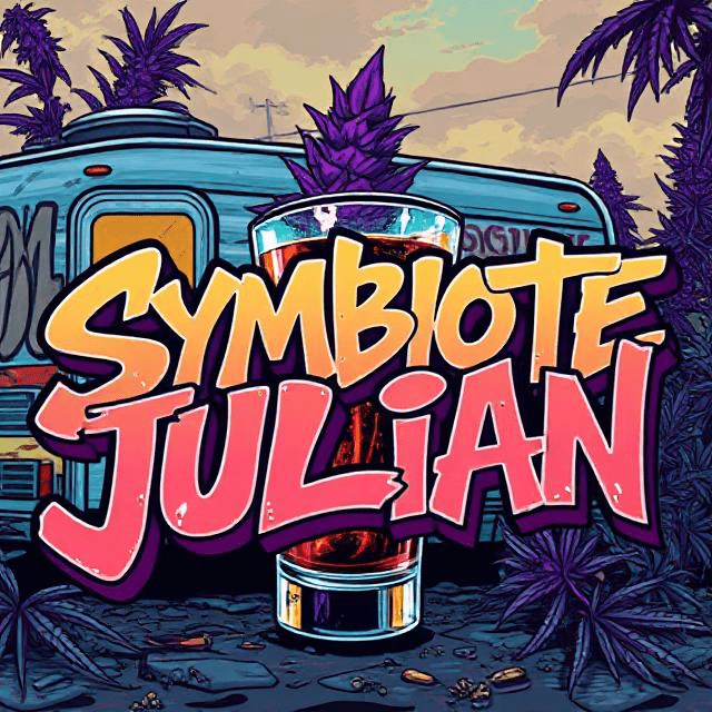 Kuva Symbiote Julian Autoflower FEM -siemenpakkauksesta, jossa on viittauksia Trailer Park Boys -sarjan Juliin ja Kaninkolon brändäykseen, korostaen pohjoista ulkokasvatusta.
