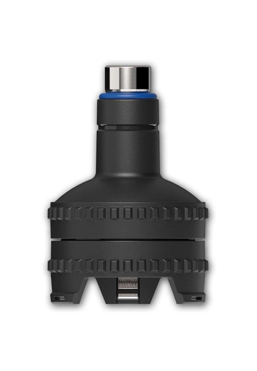 Lähikuva uudesta Volcano Filling Chamber -täyttökammiosta, jossa on selkeät merkinnät ja kiiltävä metalliverkko valmiina käyttöön